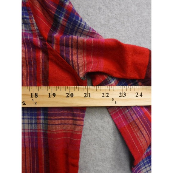 Womans Orvis Lightweight Flannel Style Button Up Orange, Blue Plaid Size Medium - Picture 7 of 7
